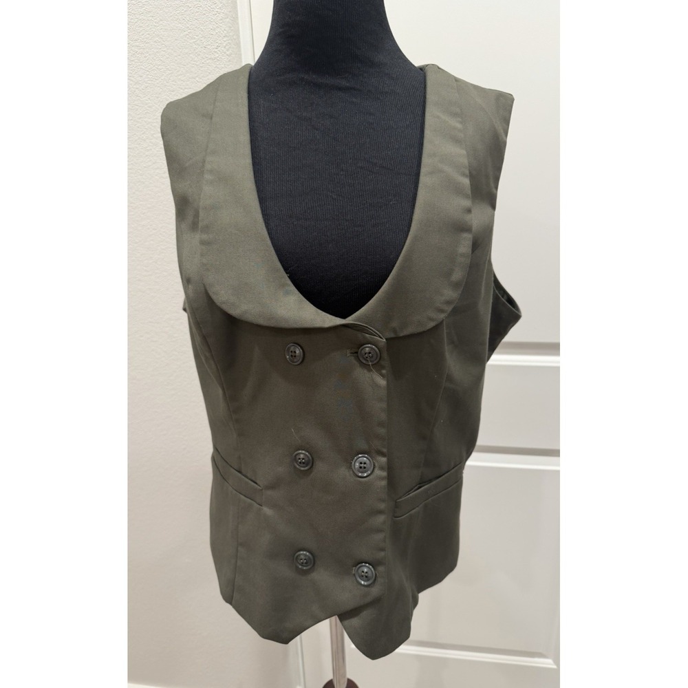 Belle Poque Green Double Breasted Vest Deep V-neck Handkerchief Hem 2XL